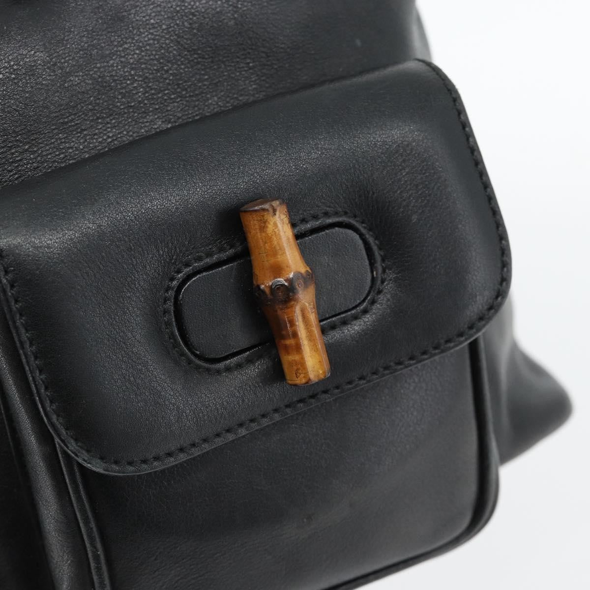 Gucci Vintage Bamboo Leather Black Leather Backpack Bag (Pre-Owned)