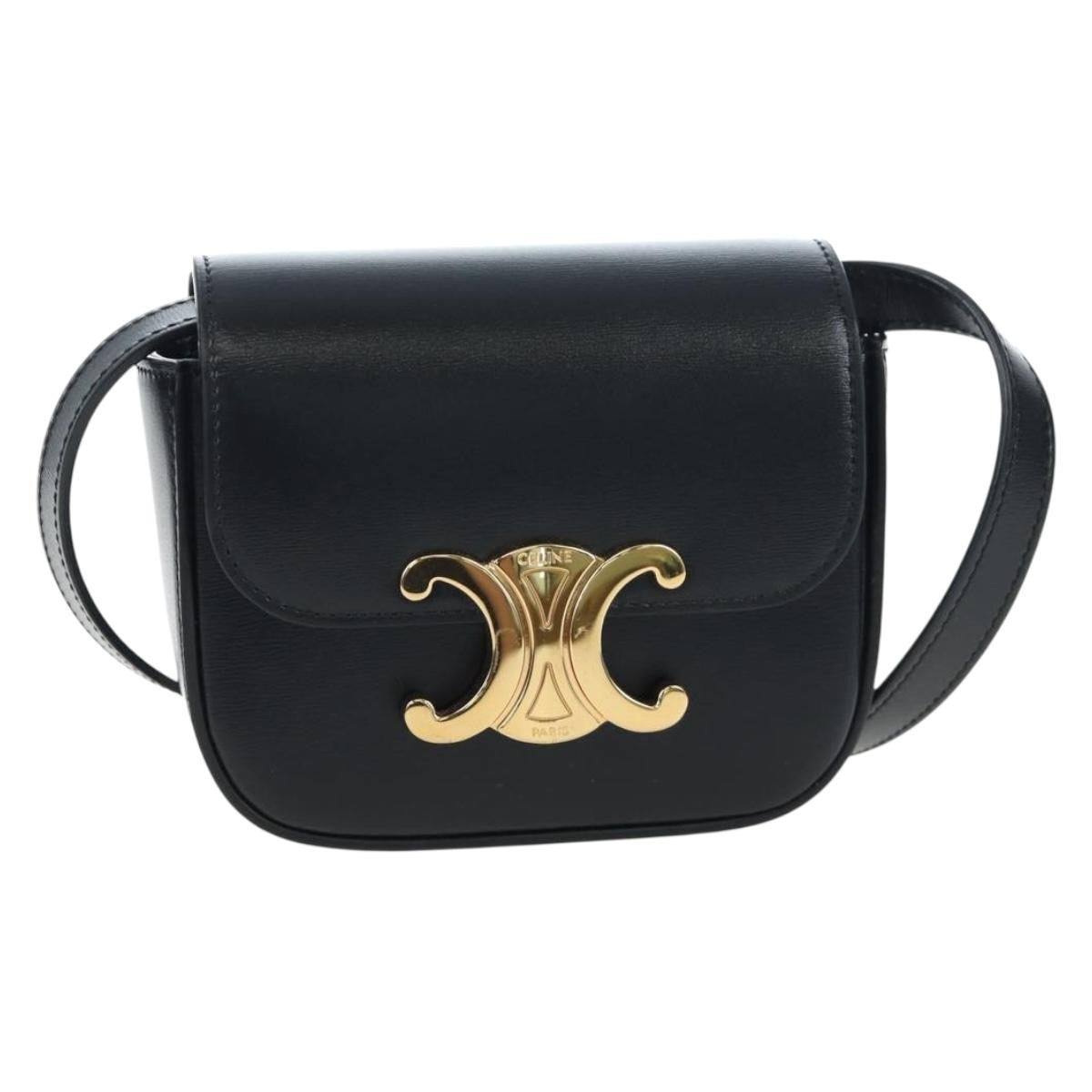 Celine Triomphe Smooth Calfskin Black Leather Shoulder Bag Bag (Pre-Owned)