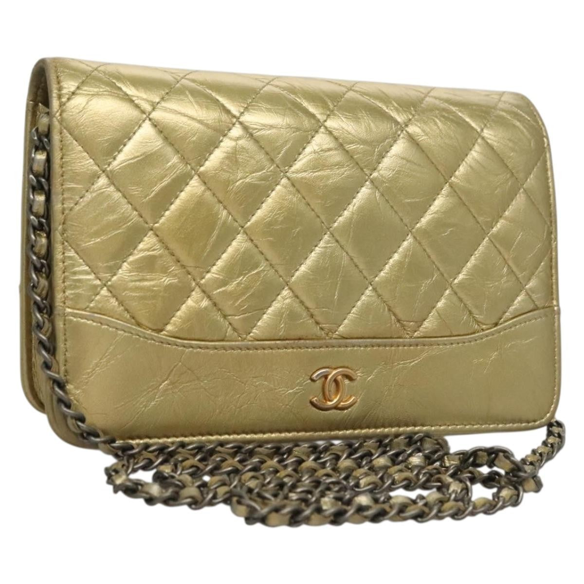 Chanel Gabrielle Wallet On Chain Quilted Aged Calfskin Gold Leather Crossbody Bag Bag (Pre-Owned)