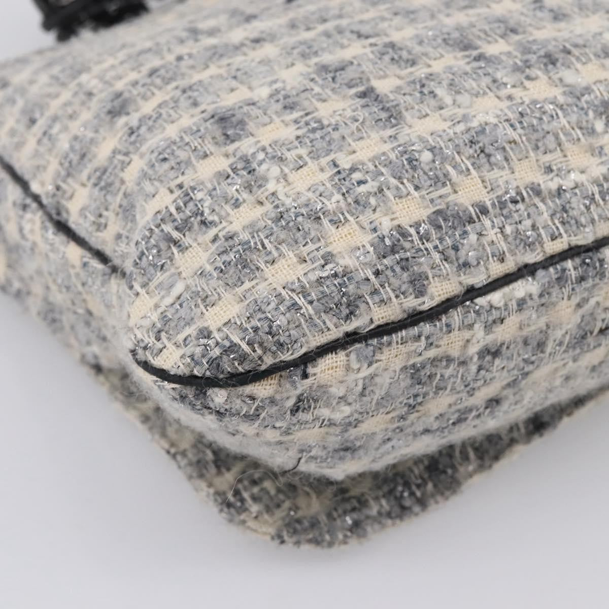 Chanel Camellia Messenger Tweed Gray Canvas Shoulder Bag Bag (Pre-Owned)