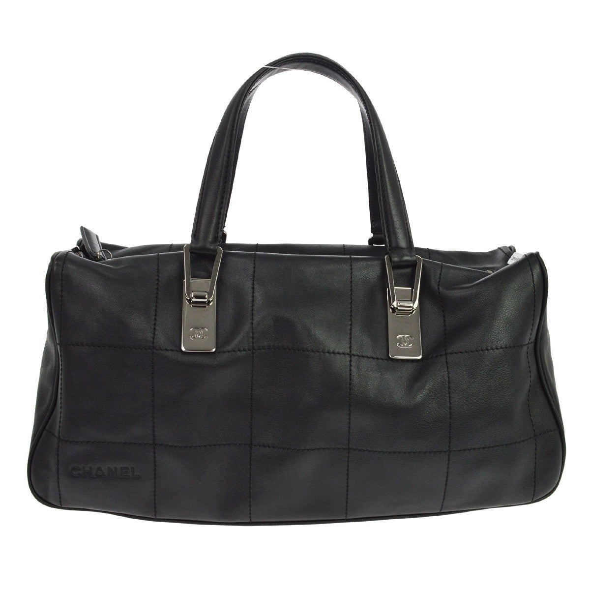 Chanel Square Stitch Boston Quilted Leather Black Leather Travel Bag Bag (Pre-Owned)