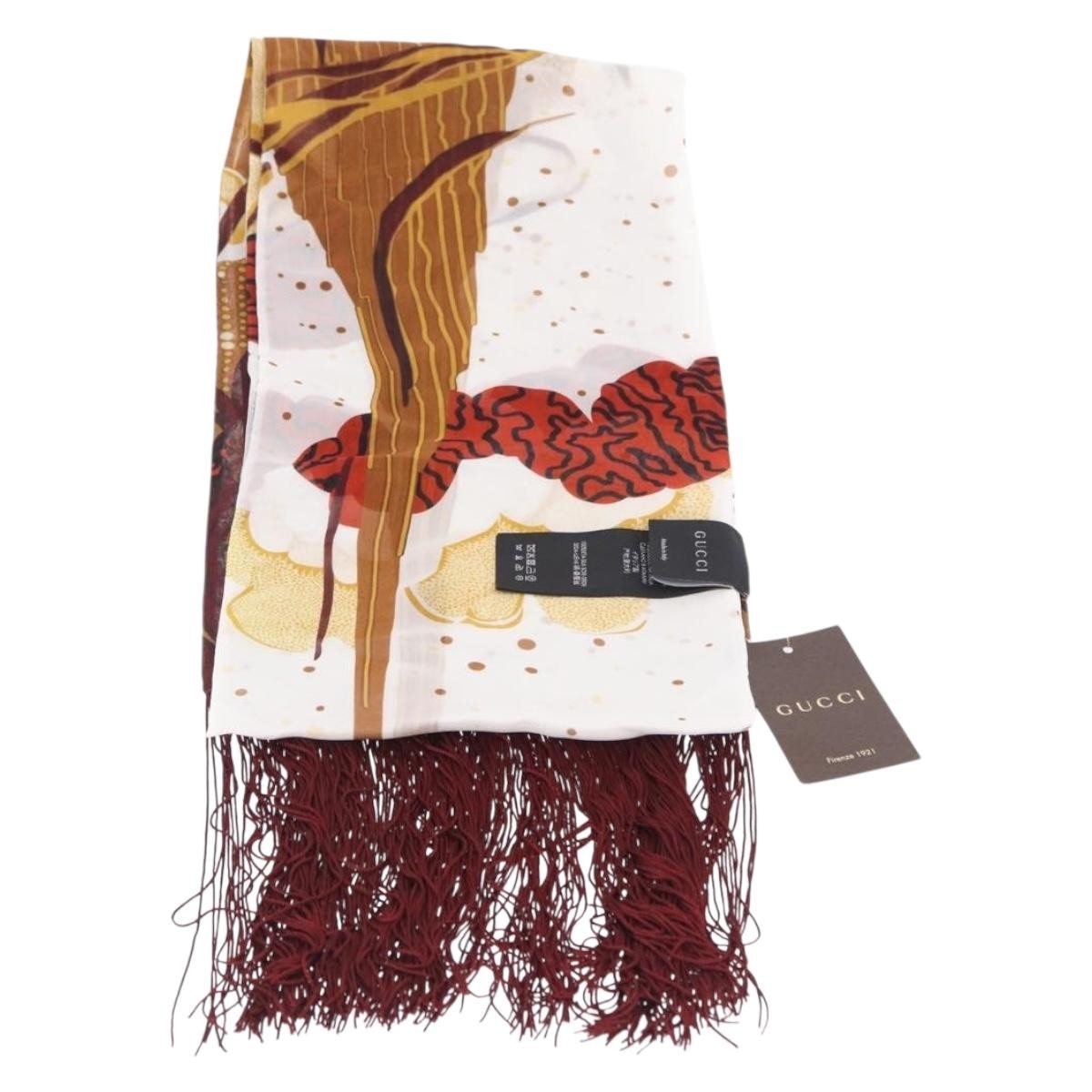 Gucci Printed Silk Fringed Scarf Silk Burgundy Silk Scarve & Shawl Accessory (Pre-Owned)