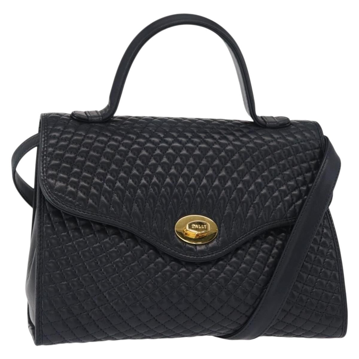 Bally Vintage Quilted Leather Navy Leather Handbag (Pre-Owned)