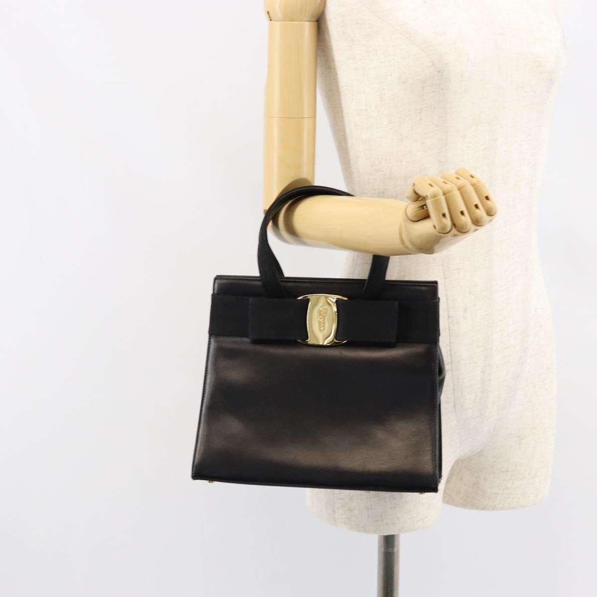 Salvatore Ferragamo Convertible Vara Bow Leather Black Leather Handbag (Pre-Owned)