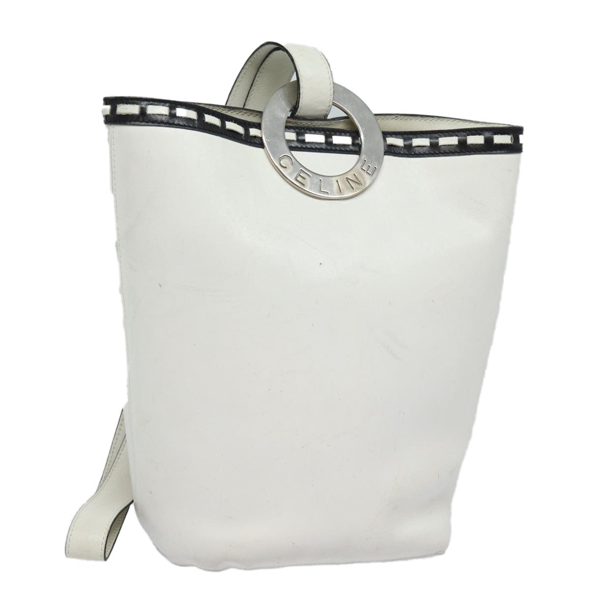 Celine Vintage Circle Logo Leather White Leather Shoulder Bag Bag (Pre-Owned)