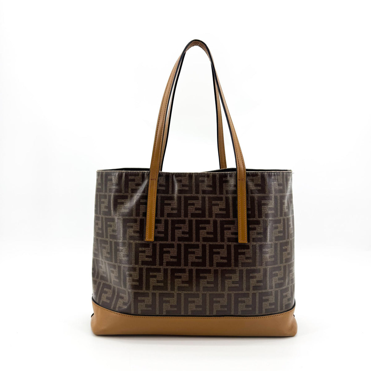 Fendi Ff Logo Stamp Shopping Zucca Coated Canvas Brown Canvas Tote Bag Bag (Pre-Owned)