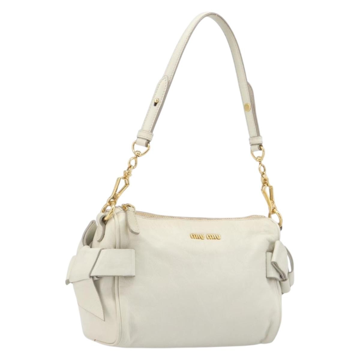 Miu Miu Beau Top Handle Leather White Leather Handbag (Pre-Owned)