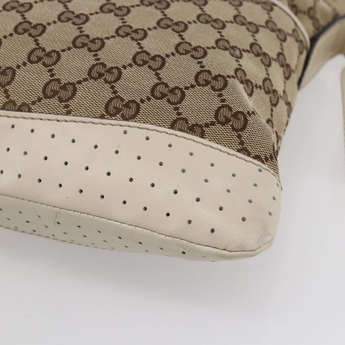 Gucci Zip Messenger Gg Canvas With Perforated Leather Beige Canvas Shoulder Bag Bag (Pre-Owned)