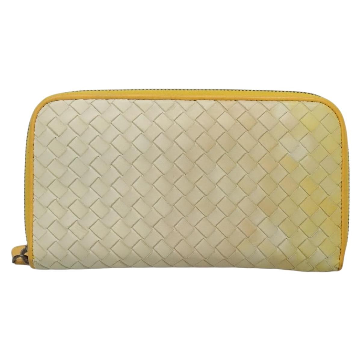 Bottega Veneta Intrecciato Long Zip Leather Beige Leather Wallets Accessory (Pre-Owned)