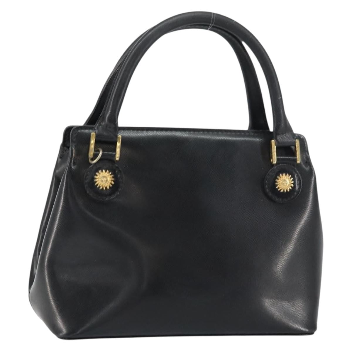 Versace Vintage Leather Black Leather Handbag (Pre-Owned)