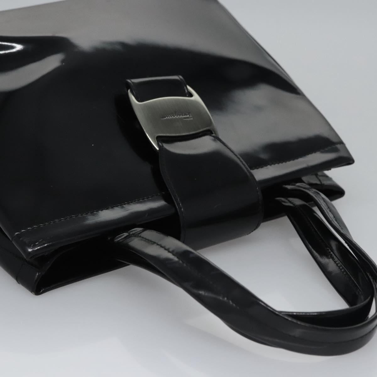 Salvatore Ferragamo Vala Leather Black Patent_Leather Handbag (Pre-Owned)