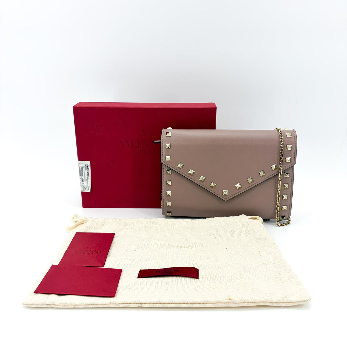 Valentino Garavani Rockstud Envelope Chain Leather Beige Leather Crossbody Bag Bag (Pre-Owned)