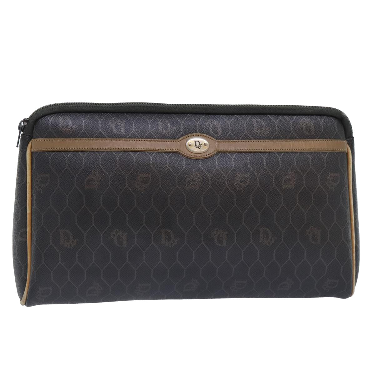 Christian Dior Vintage Honeycomb Zip Canvas And Leather Black Canvas Clutche & Pouche Bag (Pre-Owned)