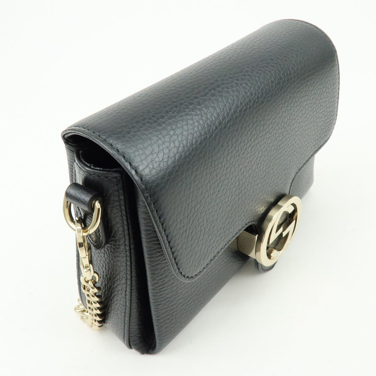 Gucci Interlocking Leather Black Leather Shoulder Bag Bag (Pre-Owned)