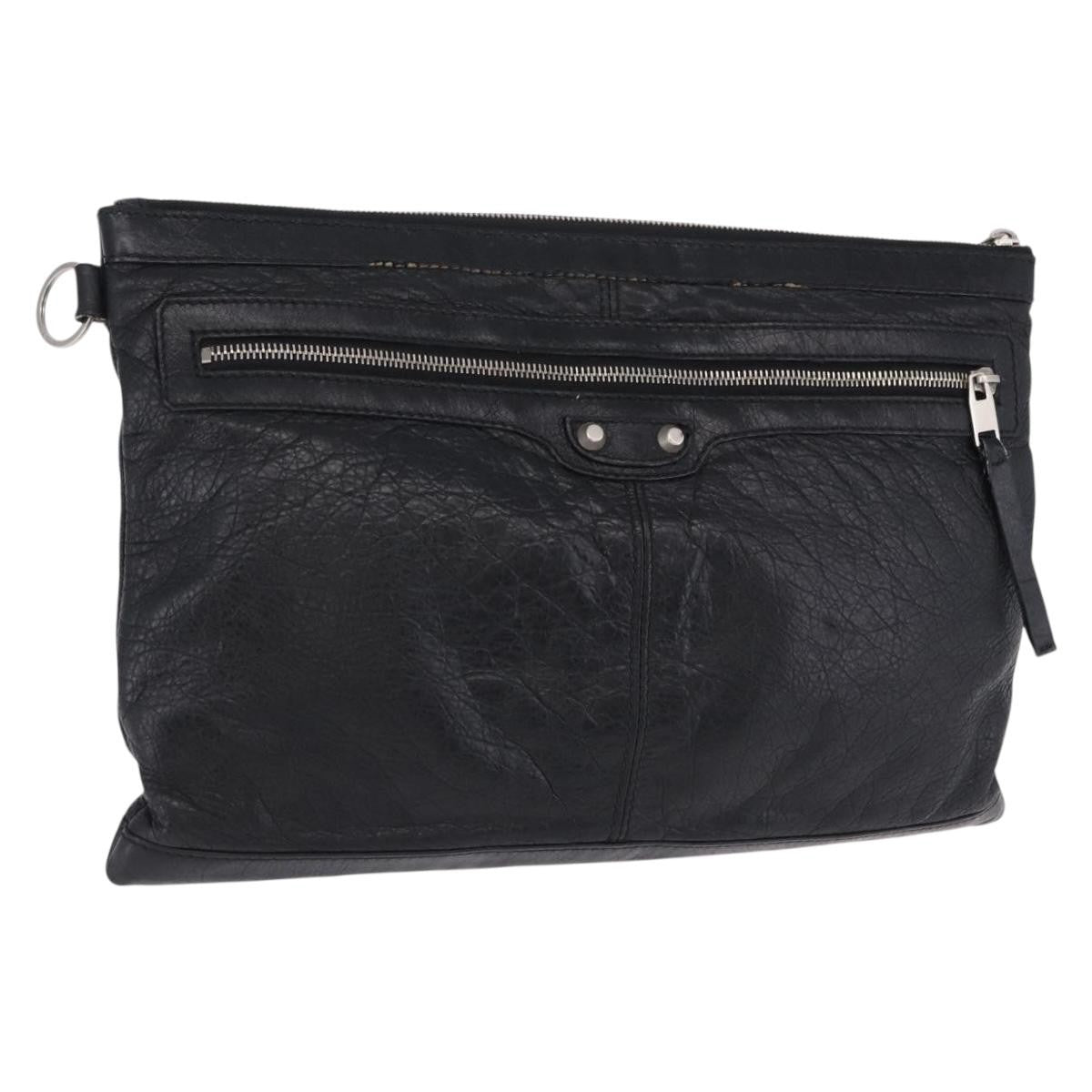 Balenciaga Classic City Clip Leather Black Leather Clutche & Pouche Bag (Pre-Owned)