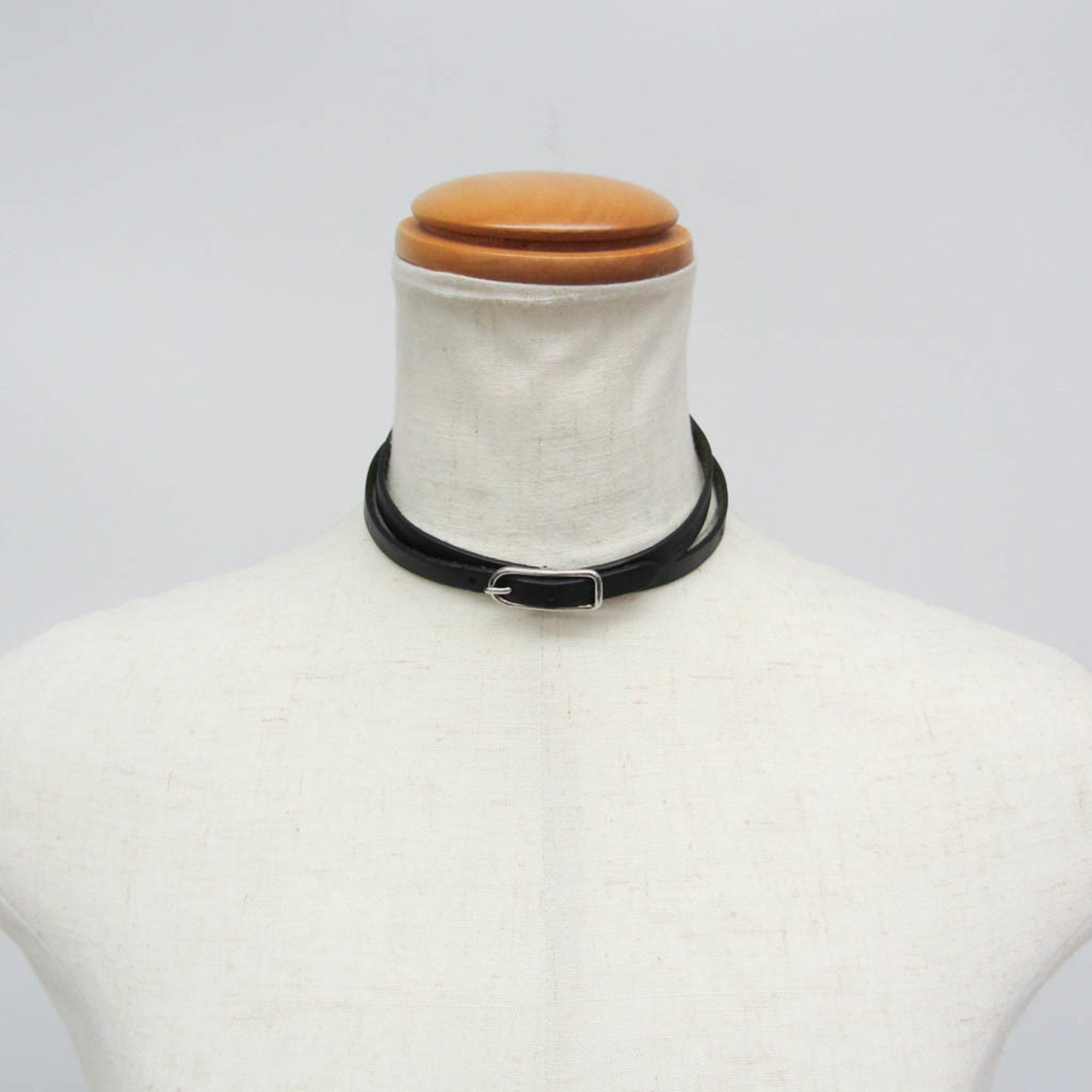 Hermes Buckle Double Tour Leather Black Leather Bracelet Jewelry (Pre-Owned)