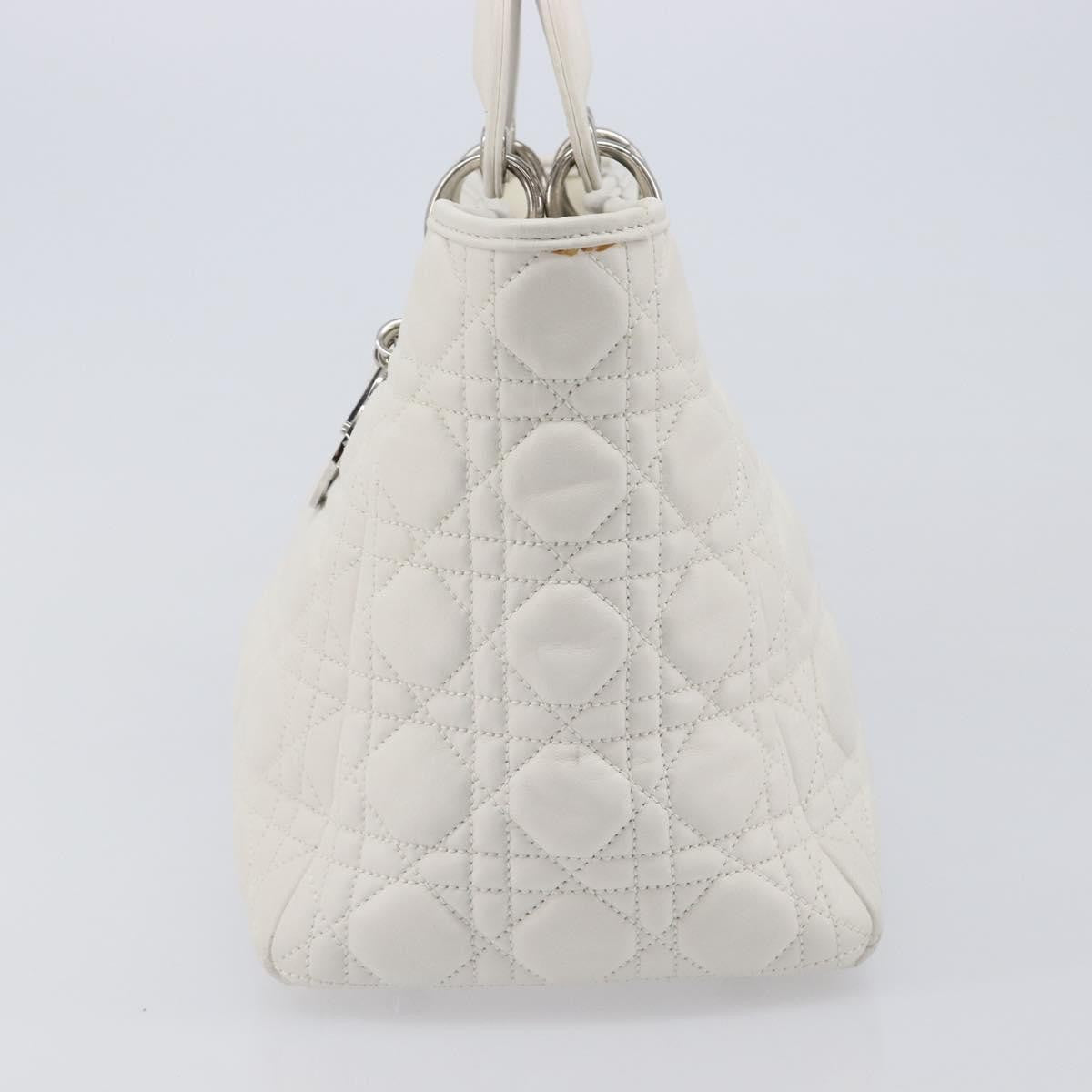 Christian Dior Lady Dior Cannage Quilt Lambskin White Leather Handbag (Pre-Owned)