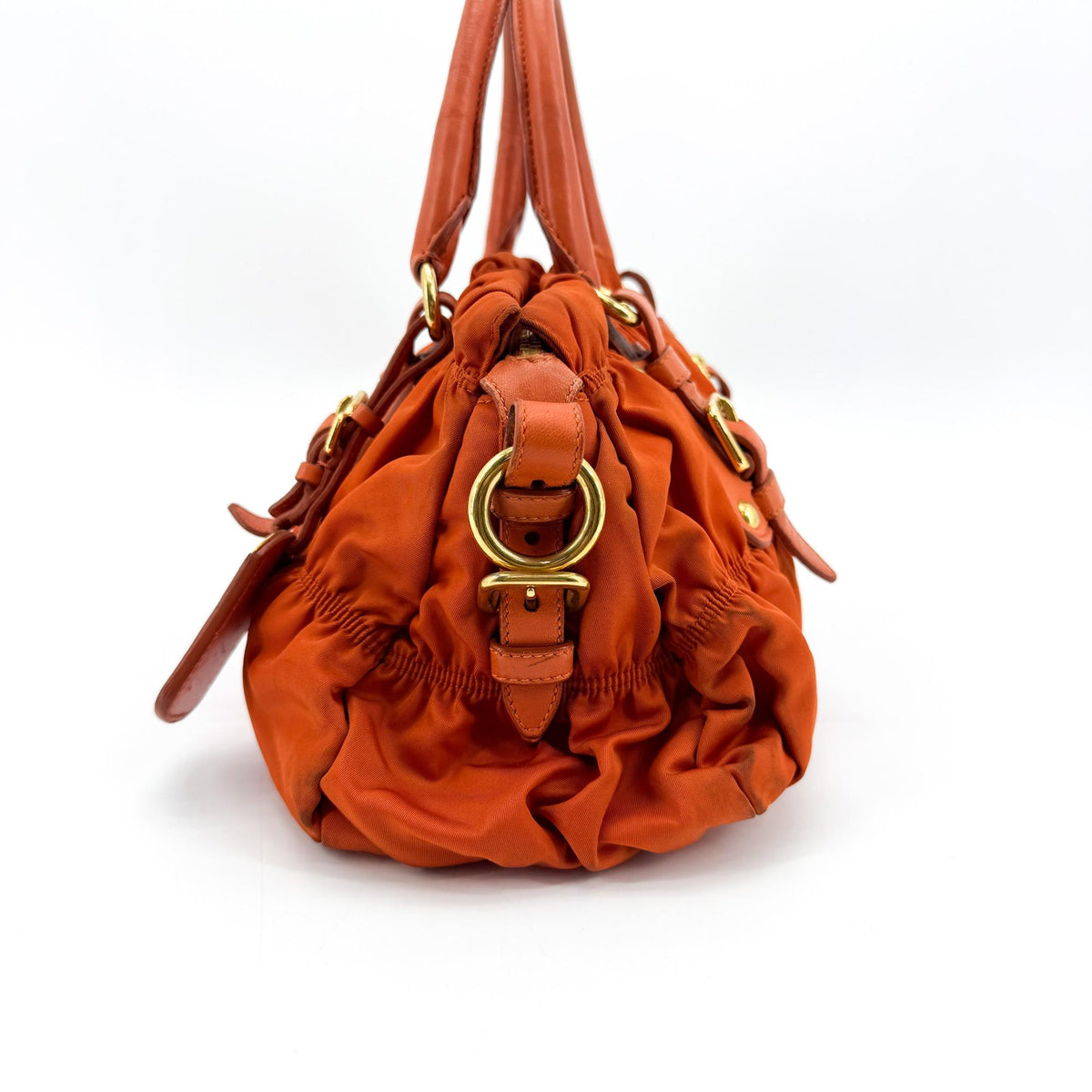Prada Gaufre Convertible Satchel Leather And Tessuto Orange Nylon Handbag (Pre-Owned)