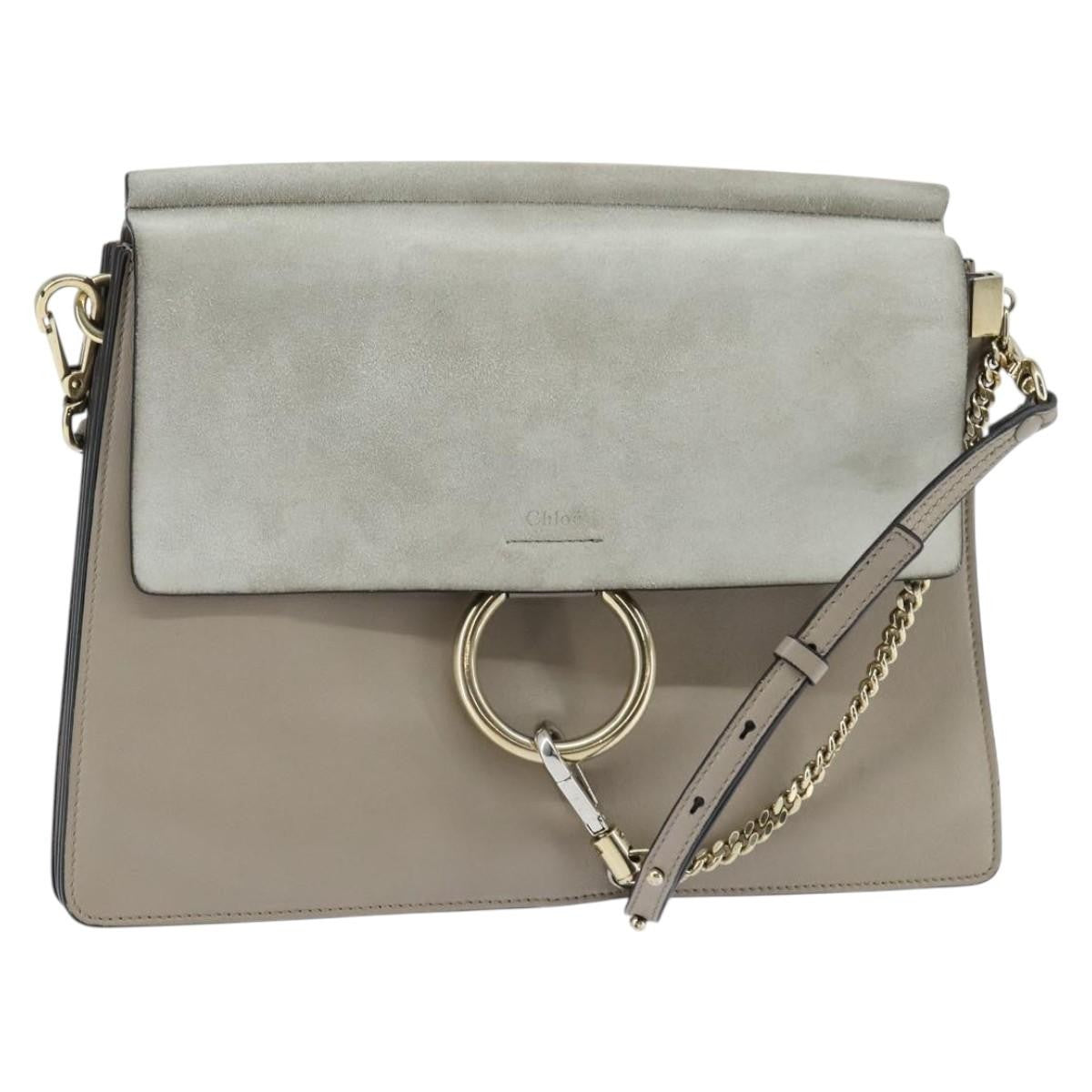Chloe Faye Leather And Suede Gray Leather Shoulder Bag Bag (Pre-Owned)