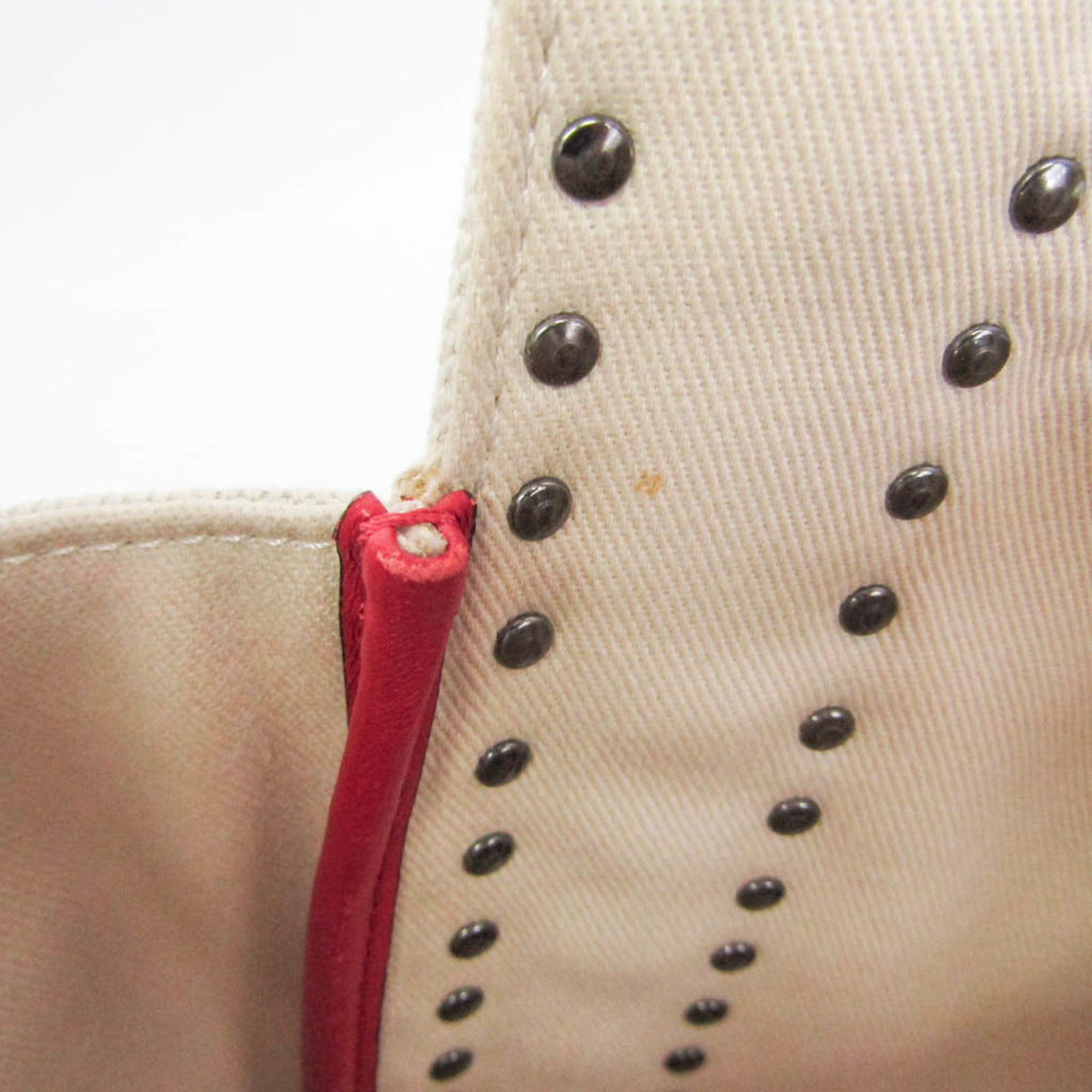Valentino Garavani Atelier 01 Studded Canvas Red Canvas Tote Bag Bag (Pre-Owned)