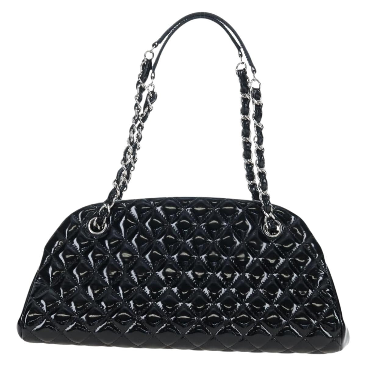 Chanel Just Mademoiselle Quilted Patent Black Patent_Leather Handbag (Pre-Owned)