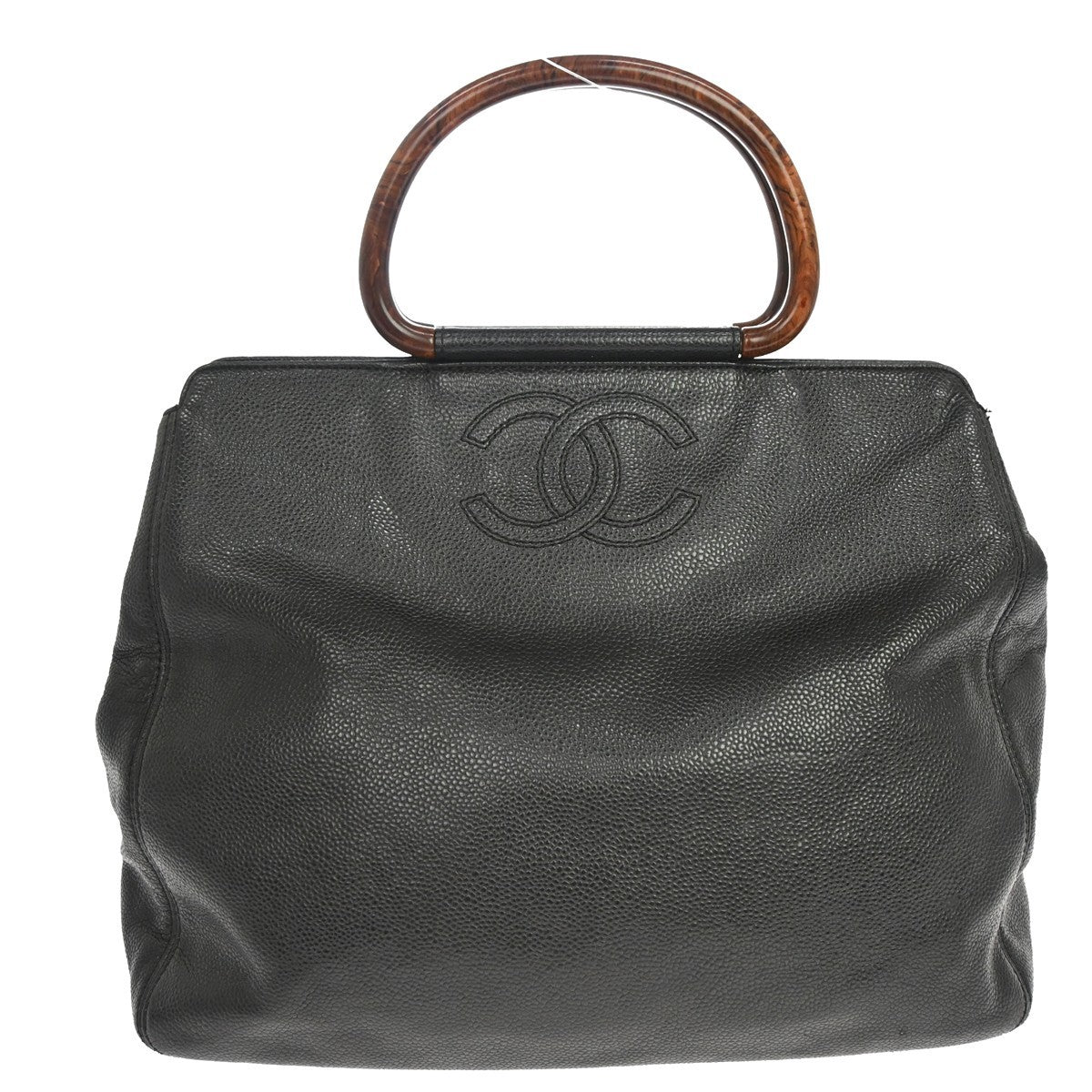 Chanel Vintage Wooden Ring Tote Caviar Black Leather Tote Bag Bag (Pre-Owned)