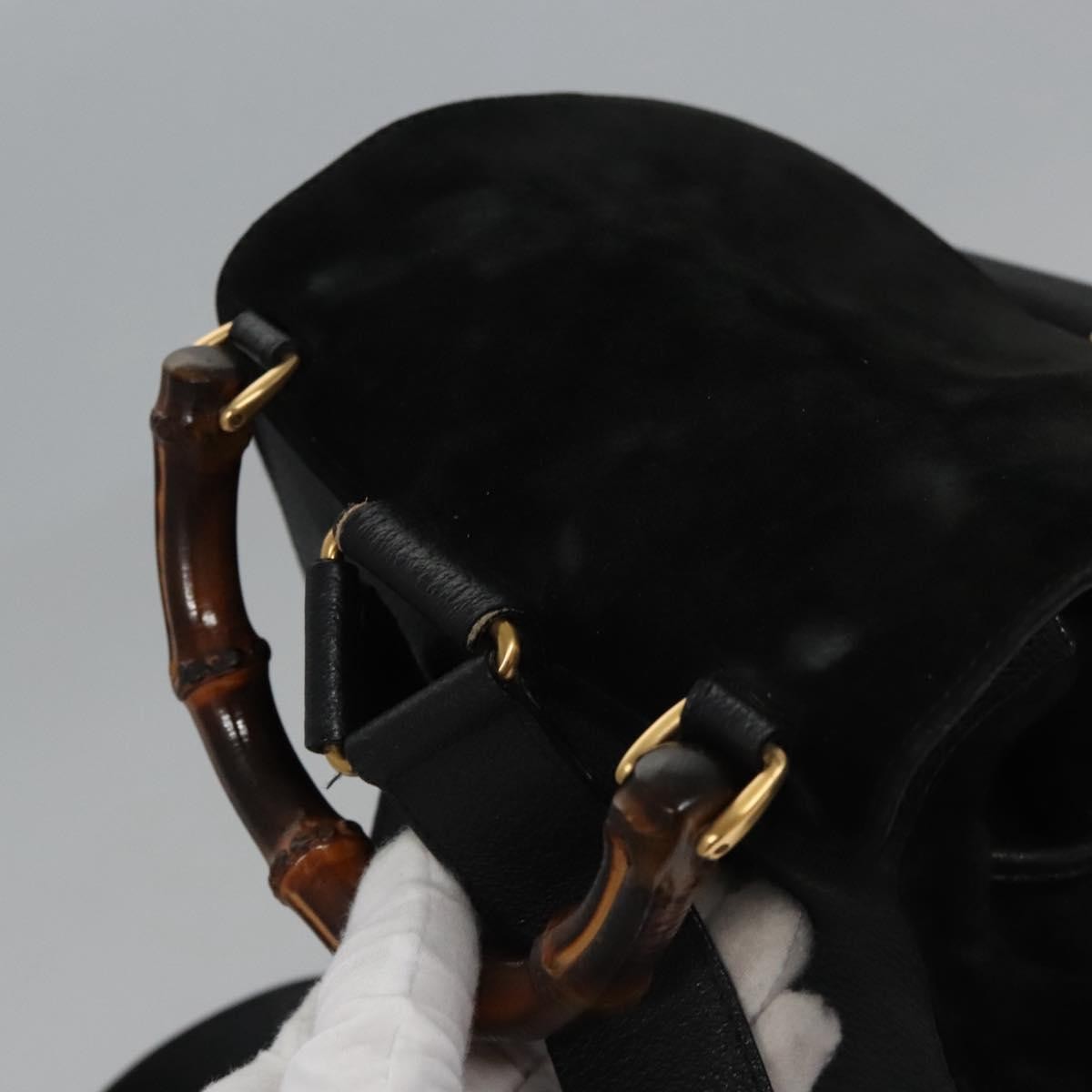 Gucci Vintage Bamboo Suede Black Suede Backpack Bag (Pre-Owned)