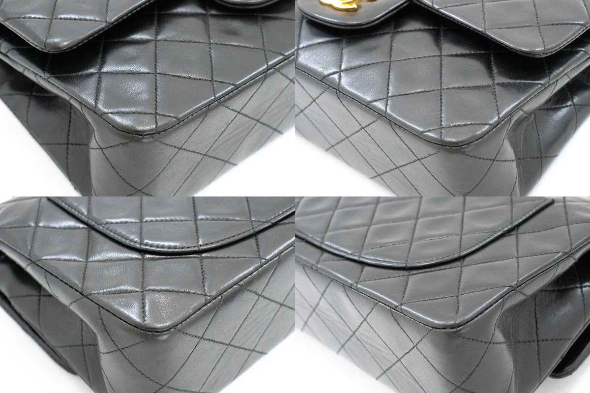 Chanel Vintage Classic Double Flap Quilted Lambskin Black Leather Handbag (Pre-Owned)