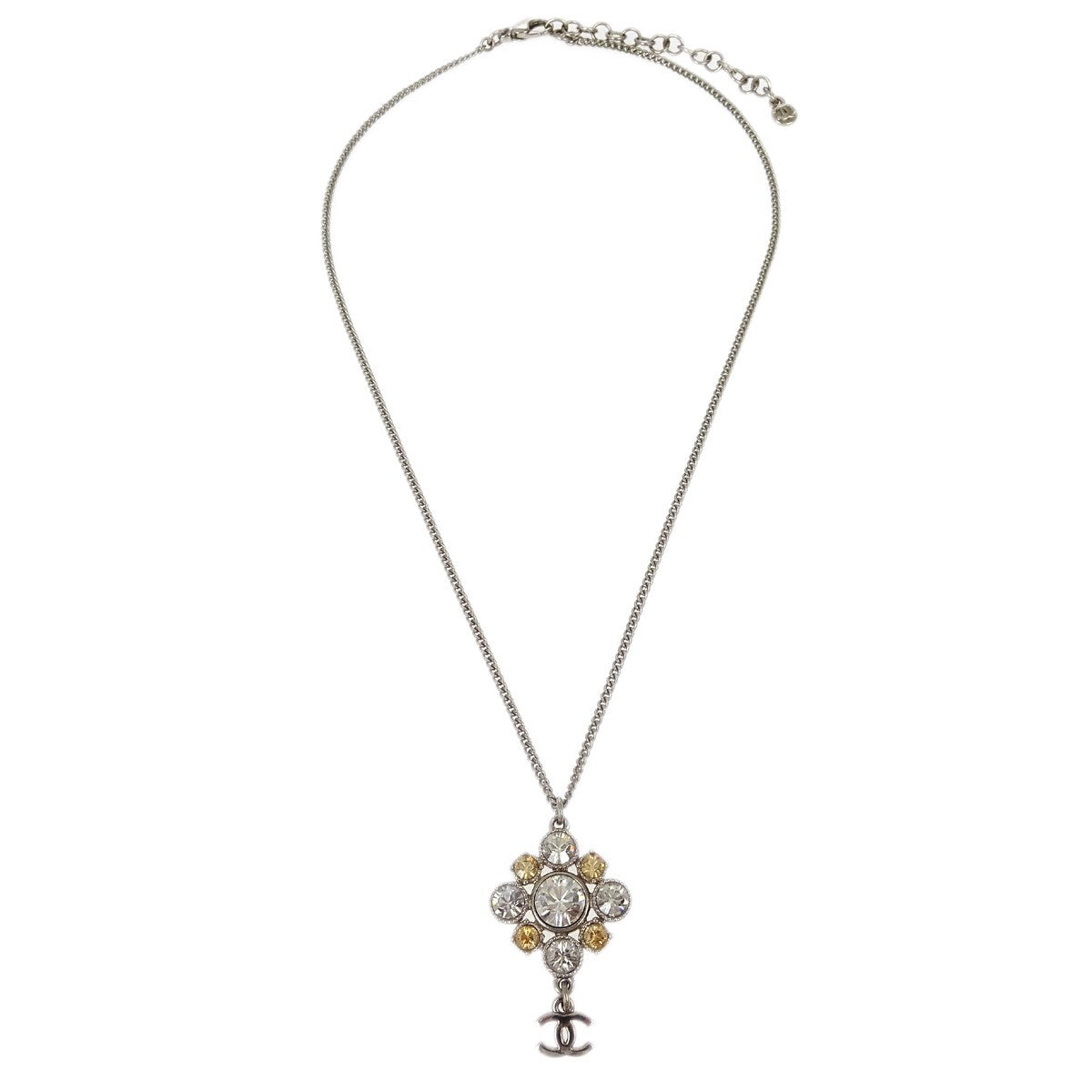 Chanel Cc Cluster Drop Pendant Metal With Crystals Silver Silver_Plated Necklace Jewelry (Pre-Owned)