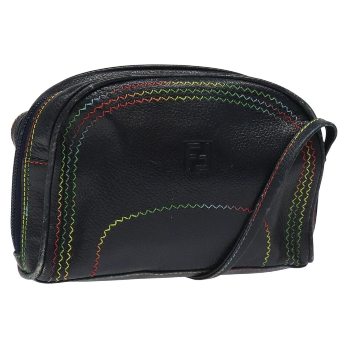 Fendi Vintage Zip Leather Navy Leather Shoulder Bag Bag (Pre-Owned)