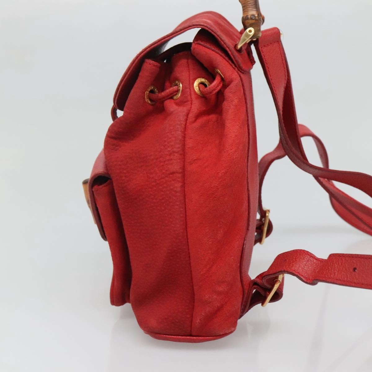 Gucci Vintage Bamboo Suede Red Suede Backpack Bag (Pre-Owned)