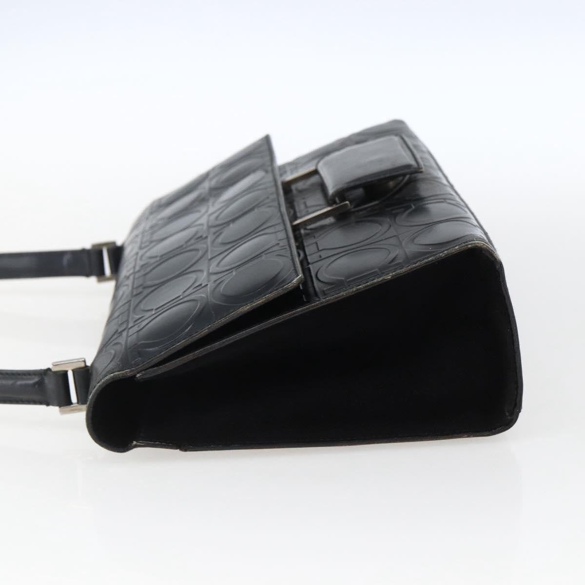 Salvatore Ferragamo Gancini Leather Black Leather Handbag (Pre-Owned)