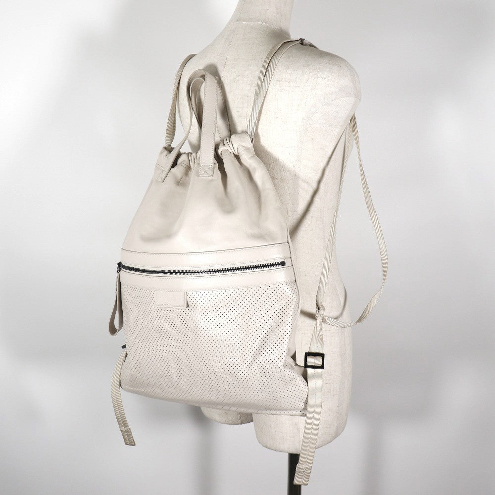 Bottega Veneta Drawstring Perforated Leather Beige Calfskin Backpack Bag (Pre-Owned)