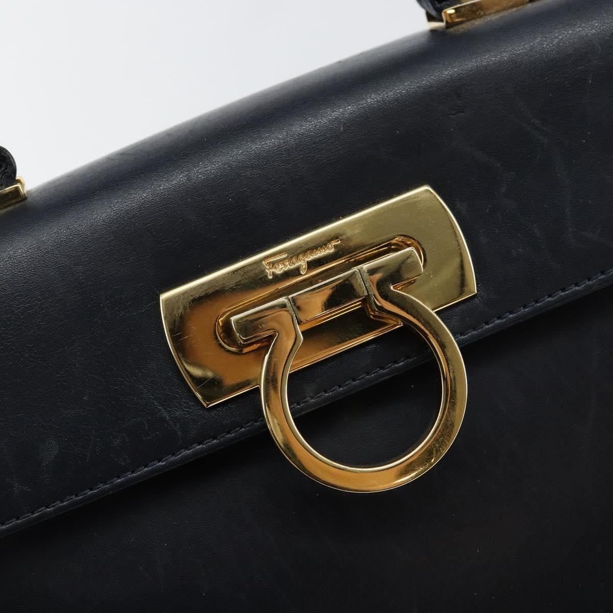 Salvatore Ferragamo Gancini Convertible Top Handle Leather Navy Leather Handbag (Pre-Owned)