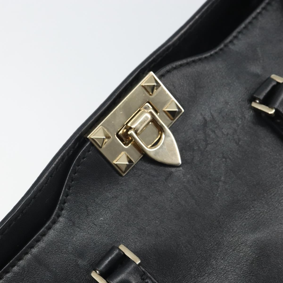 Valentino Garavani Rockstud Tote Soft Leather Black Leather Tote Bag Bag (Pre-Owned)
