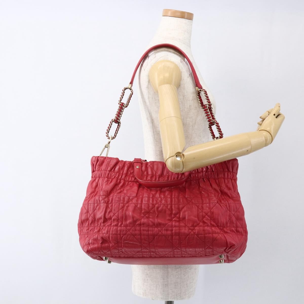 Christian Dior Delices Cannage Quilt Leather Red Leather Tote Bag Bag (Pre-Owned)