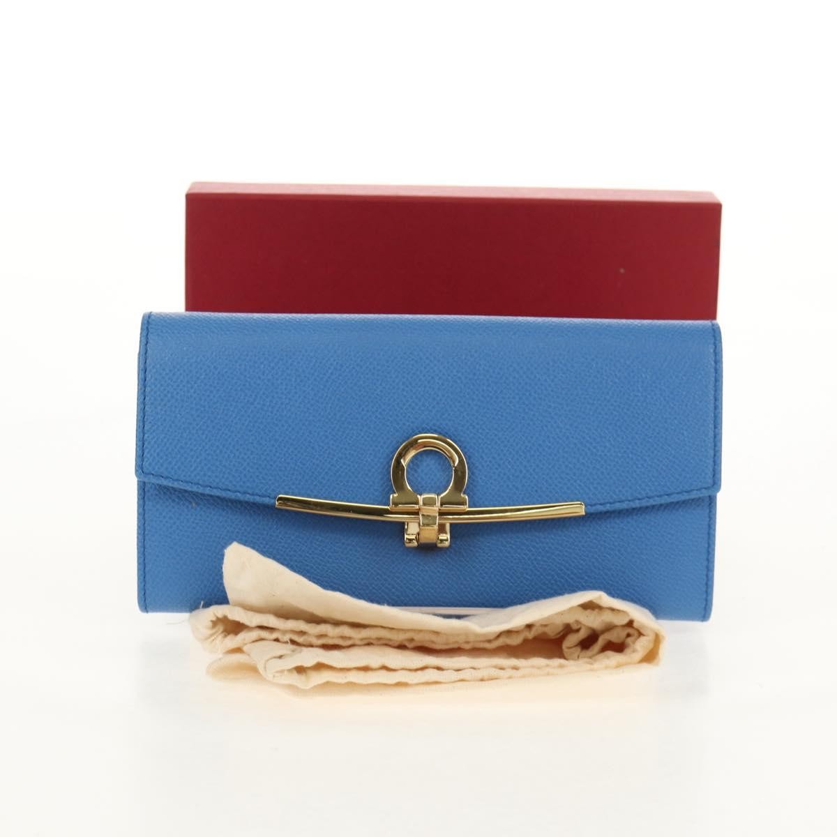 Salvatore Ferragamo Gancini Flap Continental Leather Blue Leather Wallets Accessory (Pre-Owned)