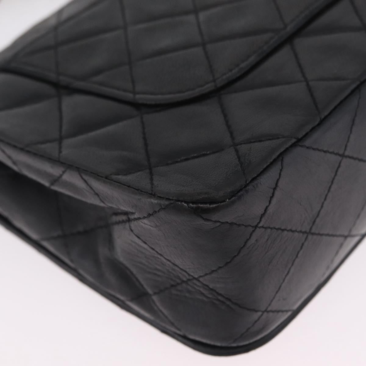 Chanel Vintage Full Flap Quilted Lambskin Black Leather Handbag (Pre-Owned)