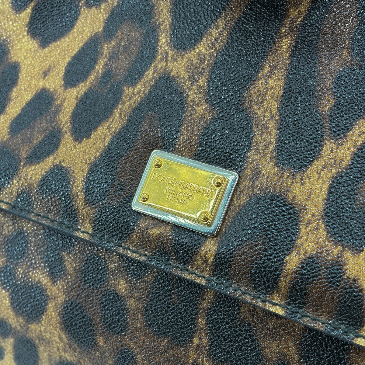 Dolce & Gabbana Miss Sicily Leopard Print Leather Brown Calfskin Handbag (Pre-Owned)