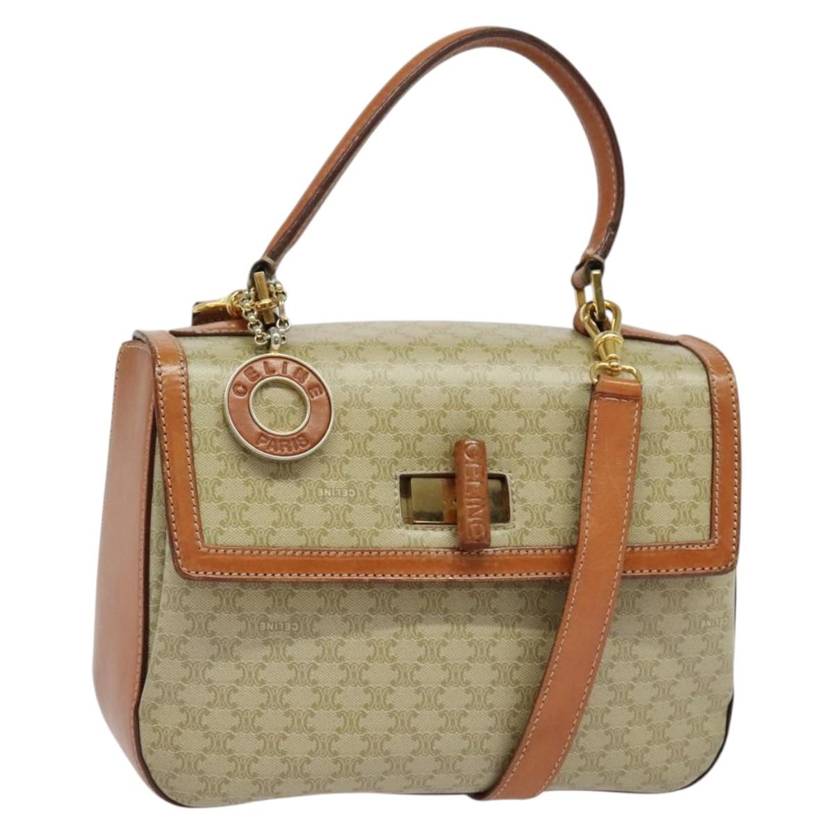 Celine Vintage Convertible Top Handle Macadam Coated Canvas Beige Canvas Handbag (Pre-Owned)