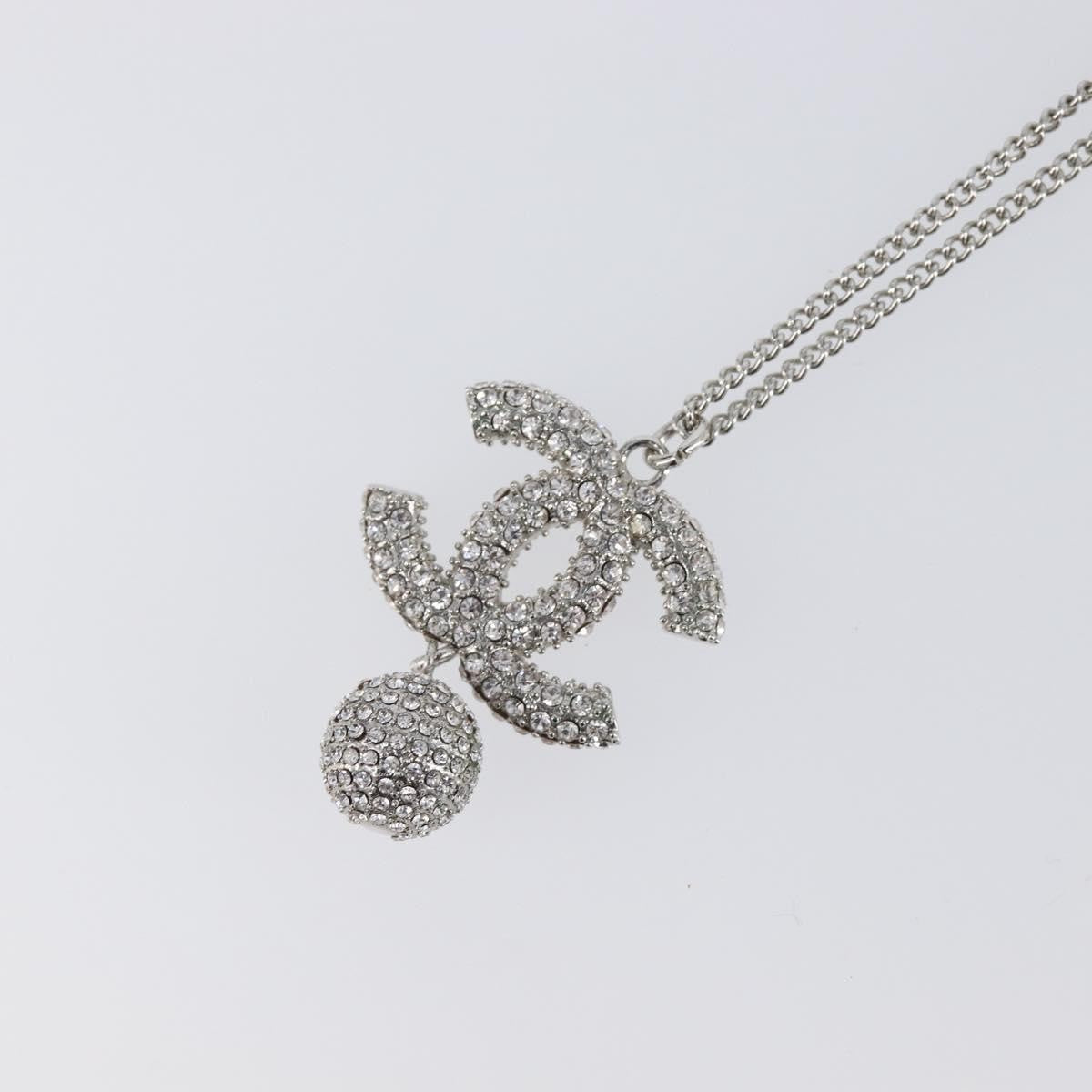 Chanel Cc Ball Drop Pendant Metal With Crystals Silver Metal Necklace Jewelry (Pre-Owned)