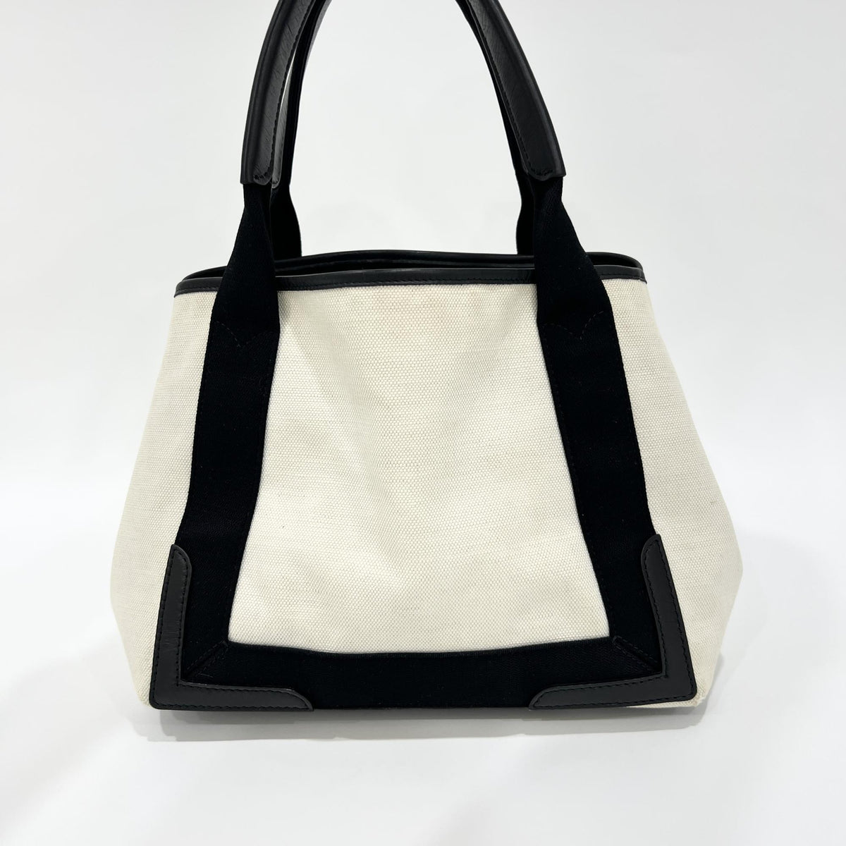 Balenciaga Navy Cabas Canvas With Leather White Canvas Tote Bag Bag (Pre-Owned)