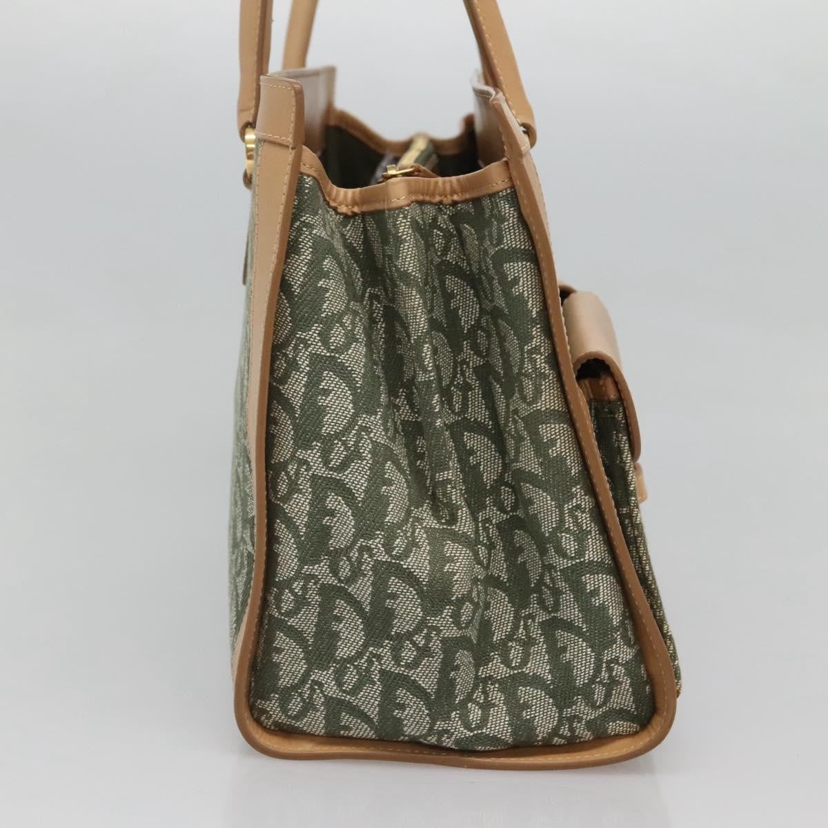 Christian Dior Vintage Trotter Double Pocket Tote Diorissimo Canvas Khaki Canvas Bag (Pre-Owned)