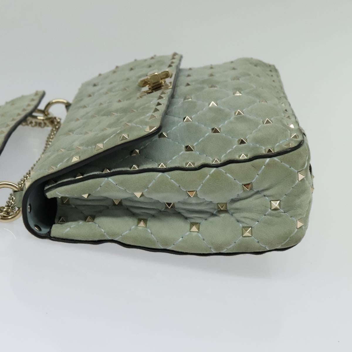 Valentino Garavani Rockstud Spike Flap Quilted Suede Blue Suede Handbag (Pre-Owned)