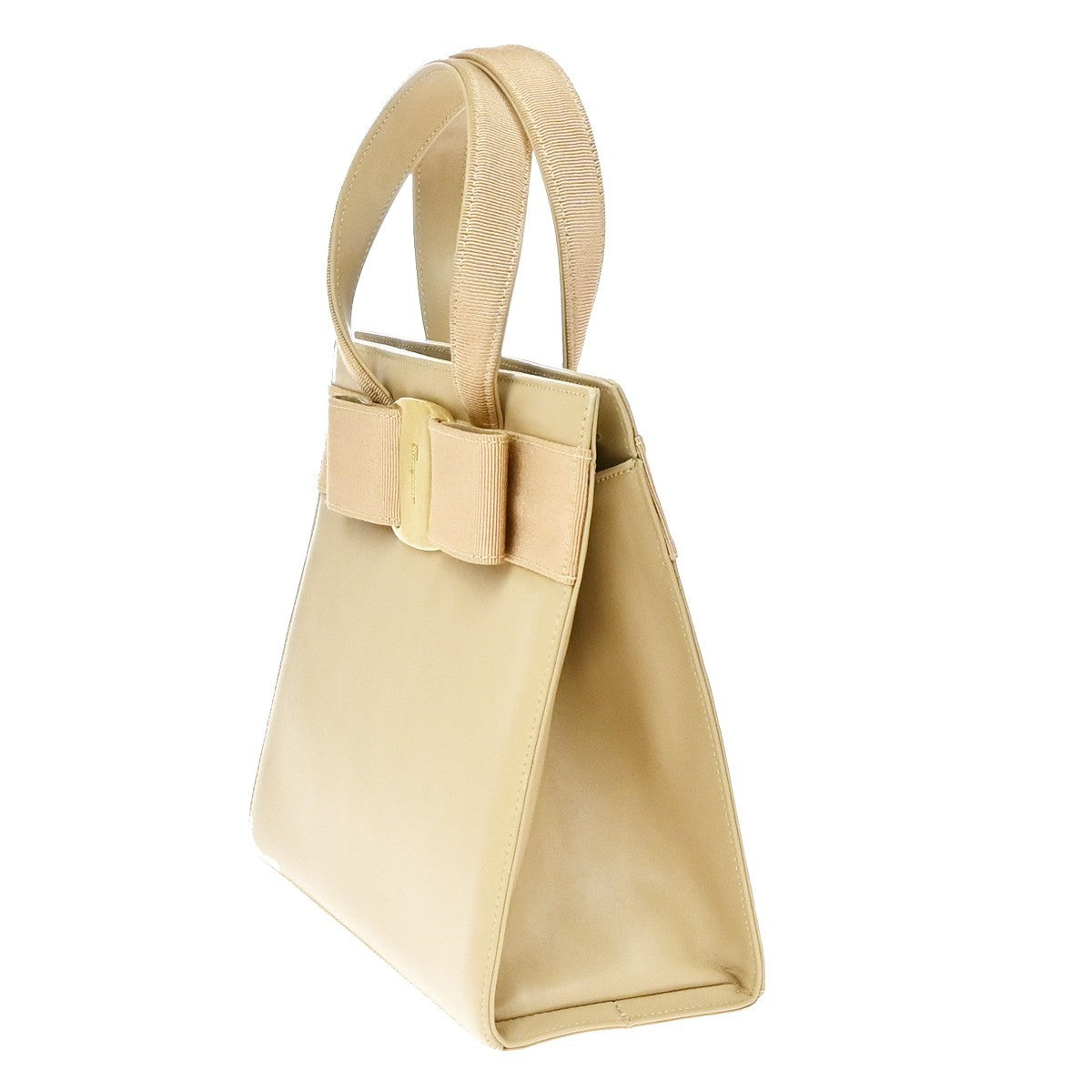 Salvatore Ferragamo Convertible Vara Bow Tote Leather Beige Leather Handbag (Pre-Owned)