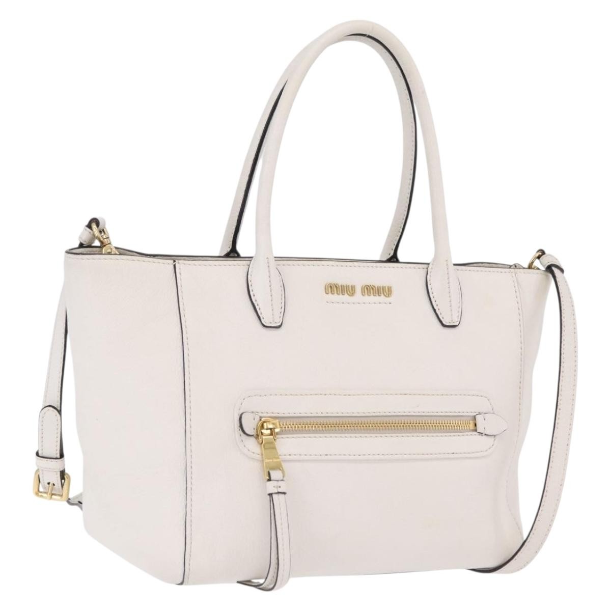 Miu Miu Madras Front Zip Leather White Leather Tote Bag Bag (Pre-Owned)