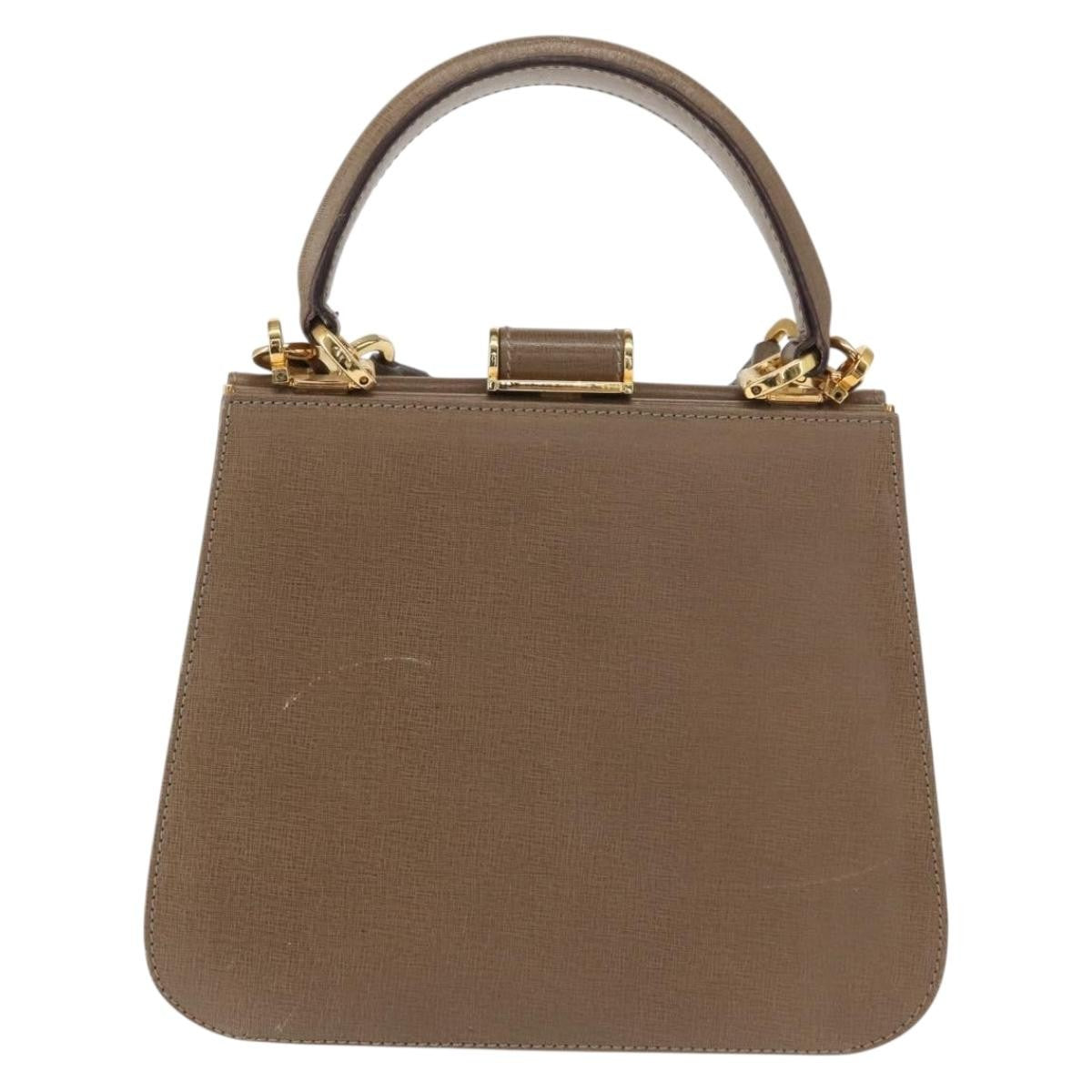 Salvatore Ferragamo Gancini Leather Beige Leather Handbag (Pre-Owned)