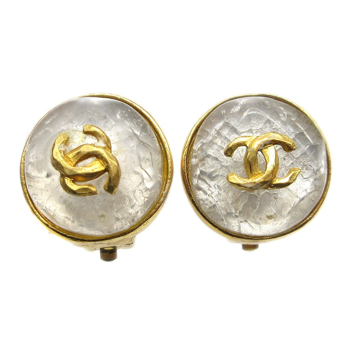 Chanel Vintage Cc Round Button Clip-On Metal Gold Gold_Plated Earrings Jewelry (Pre-Owned)