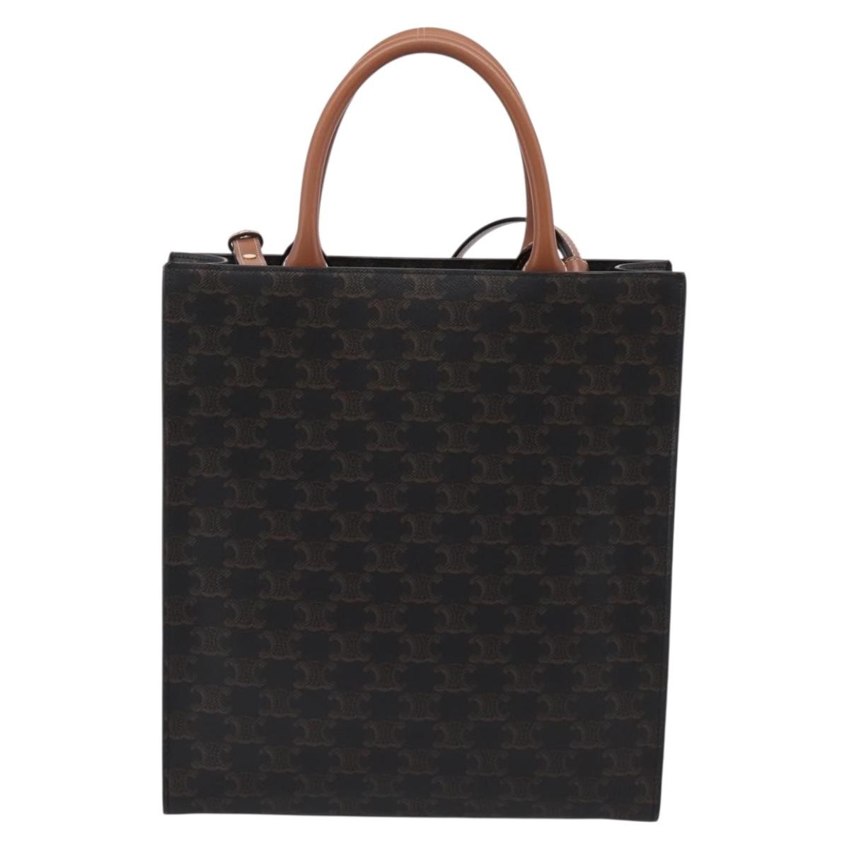 Celine Vertical Cabas Triomphe Coated Canvas Brown Canvas Tote Bag Bag (Pre-Owned)