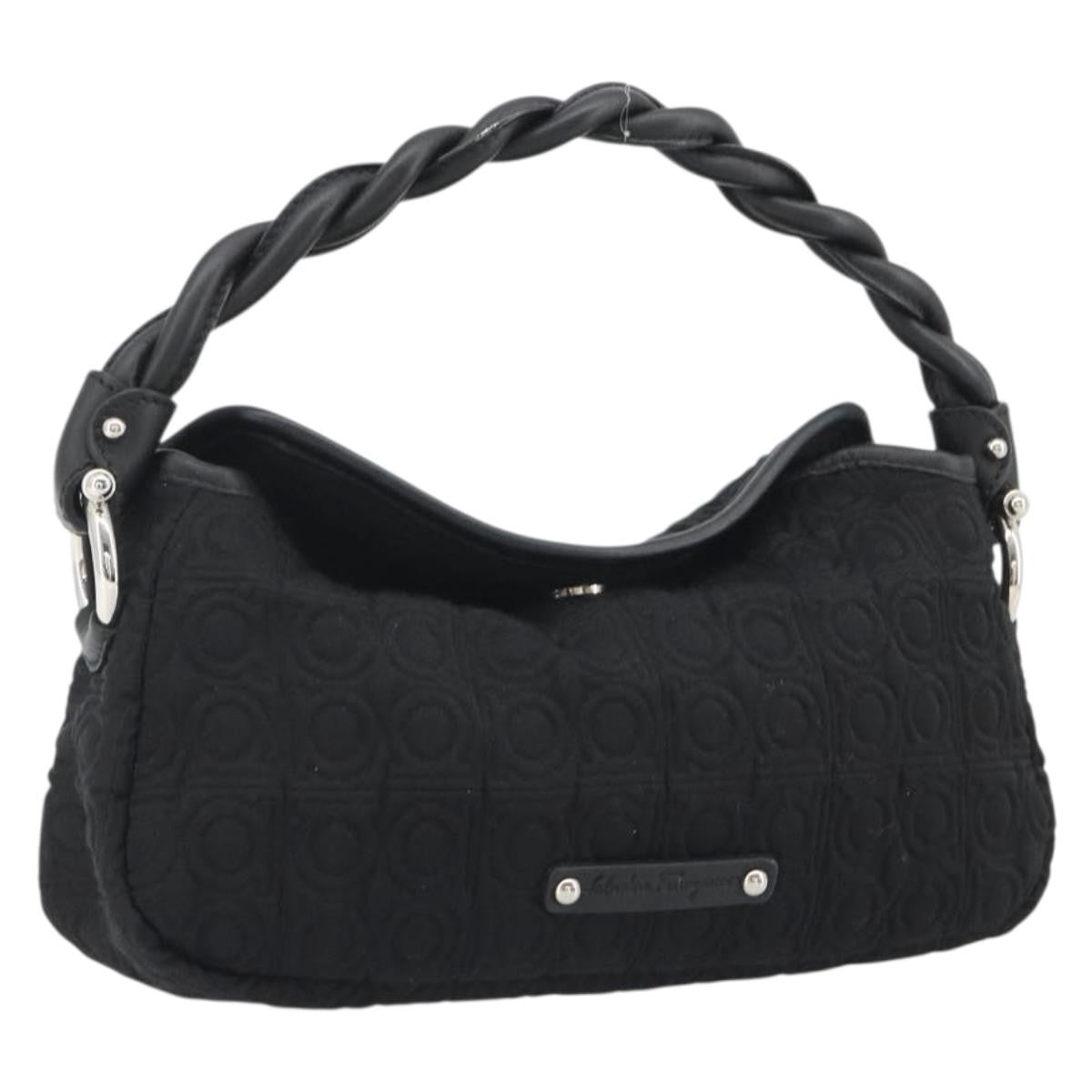 Salvatore Ferragamo Gancini Hobo Leather Black Cotton Handbag (Pre-Owned)